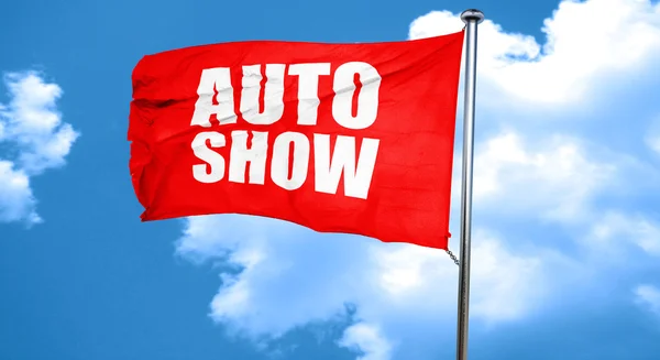 Auto show, 3D rendering, a red waving flag — Stock Photo, Image