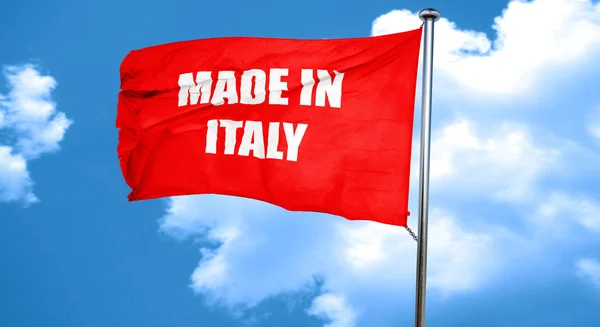 Made in italy, 3D rendering, a red waving flag — Stock Photo, Image