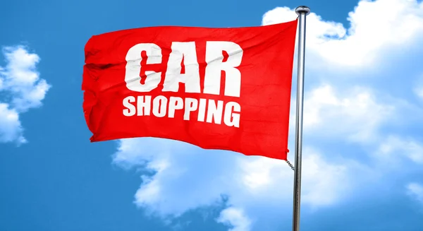 Compras de coches, representación 3D, una bandera ondeando rojo — Foto de Stock