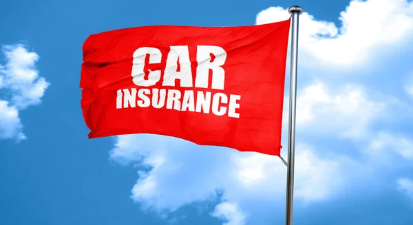 Car insurance, 3D rendering, a red waving flag — Stock Photo, Image