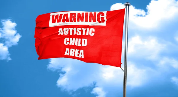 Sinal de criança autista, renderização 3D, uma bandeira acenando vermelho — Fotografia de Stock