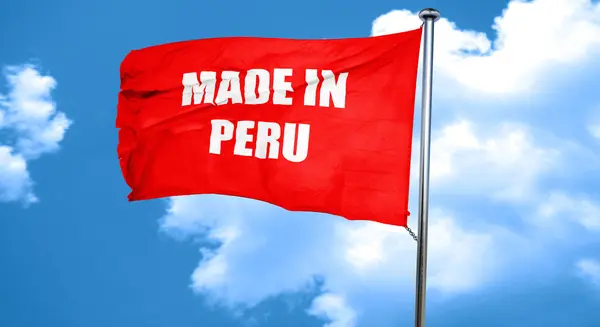 Hecho en perú, renderizado 3D, una bandera ondeante roja —  Fotos de Stock