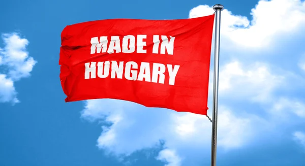Gemaakt in Hongarije, 3D-rendering, een rode wuivende vlag — Stockfoto
