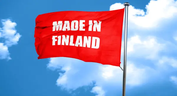 Made in finland, 3D rendering, a red waving flag — Stock Photo, Image