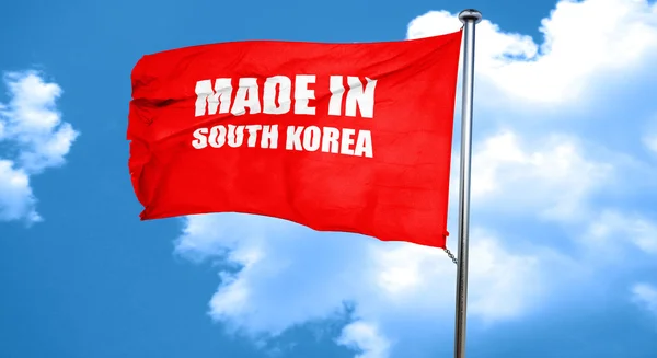 Made in South Korea, 3D-Darstellung, eine rote Flagge schwenkend — Stockfoto