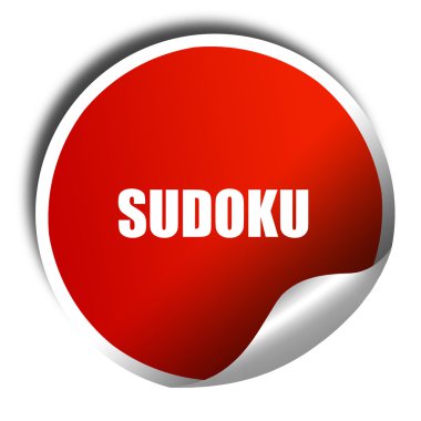 Sudoku, 3d render, beyaz yazı ile kırmızı etiket