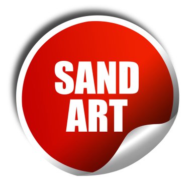 Kum Sanat, 3d render, beyaz yazı ile kırmızı etiket