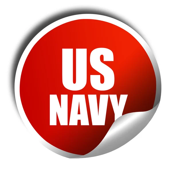 Us navy, representación 3D, etiqueta engomada roja con texto blanco — Foto de Stock