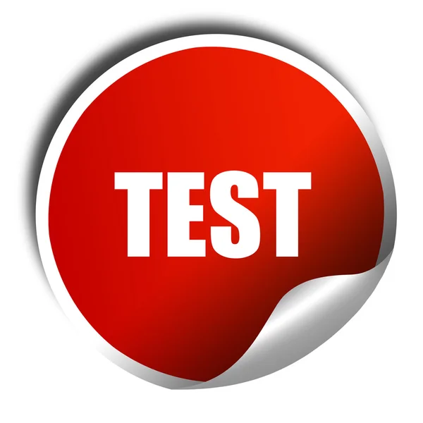 Test, 3D-rendering, rode sticker met witte tekst — Stockfoto
