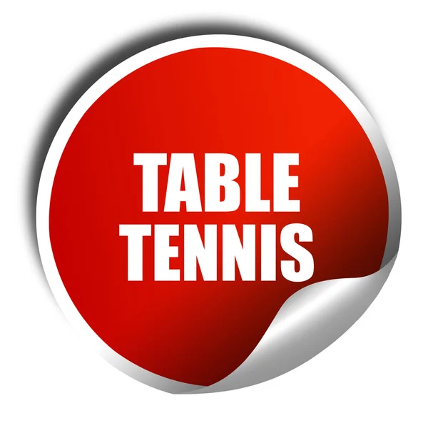 Tennis de table, rendu 3D, autocollant rouge avec texte blanc — Photo