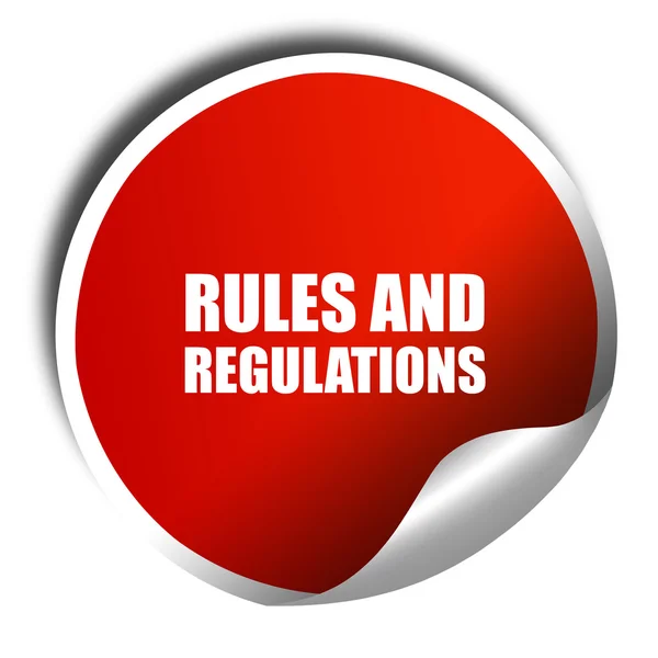 Regeln und Vorschriften, 3D-Rendering, roter Aufkleber mit weißem Text — Stockfoto