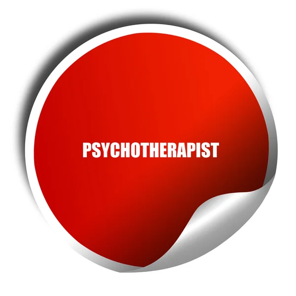 Ψυχοθεραπευτής, 3d rendering, κόκκινο αυτοκόλλητο με το άσπρο κείμενο — Φωτογραφία Αρχείου