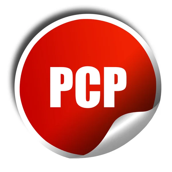 PCP, 3d render, beyaz yazı ile kırmızı etiket — Stok fotoğraf