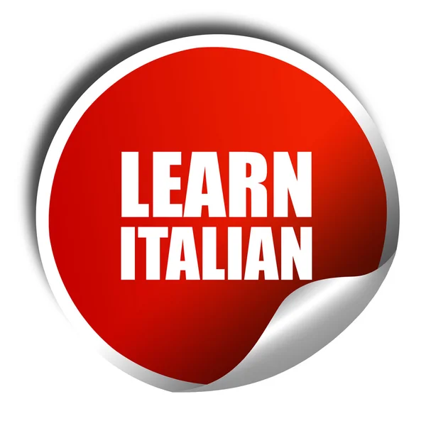 Вивчити італійську мову, 3D-рендерінг, червону наклейку з білим текстом — стокове фото