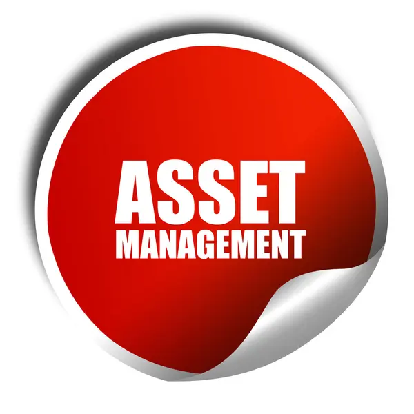 Asset Management, 3D-Rendering, roter Aufkleber mit weißem Text — Stockfoto