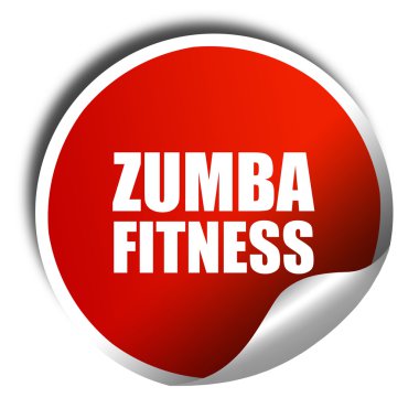 Zumba fitness, 3d render, beyaz yazı ile kırmızı etiket