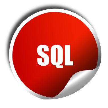 SQL, 3d render, beyaz yazı ile kırmızı etiket