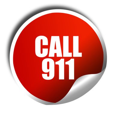 arama 911, 3d render, beyaz yazı ile kırmızı etiket