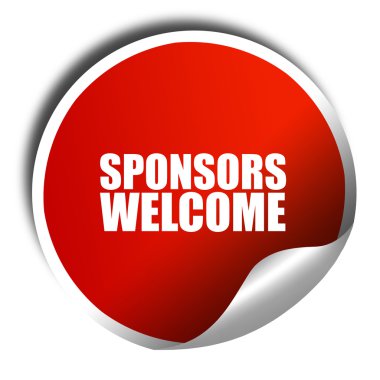 Sponsorlar hoş geldiniz, 3d render, beyaz yazı ile kırmızı etiket