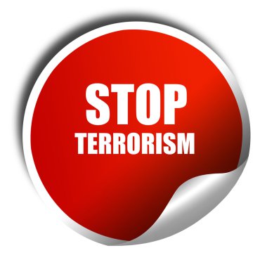 stop terörizm, 3d render, beyaz yazı ile kırmızı etiket