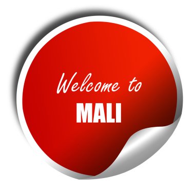 Mali, 3d render, beyaz yazı ile kırmızı etiket hoş geldiniz