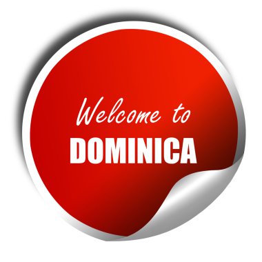 Dominika, 3d render, beyaz yazı ile kırmızı etiket hoş geldiniz