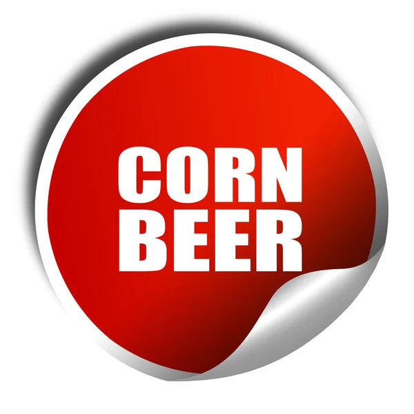 Cerveza de maíz, representación 3D, pegatina roja con texto blanco — Foto de Stock