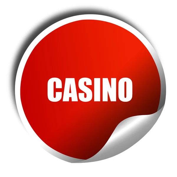 Casino, representación 3D, etiqueta engomada roja con texto blanco — Foto de Stock