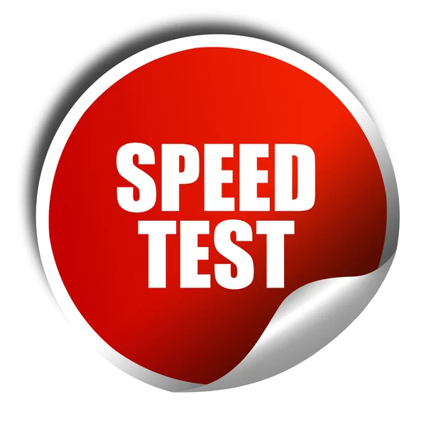 Test de vitesse, rendu 3D, autocollant rouge avec texte blanc — Photo