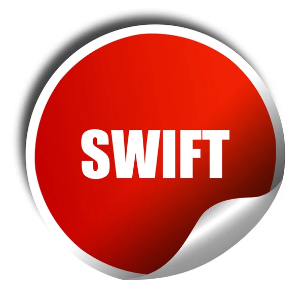 Swift, representación 3D, etiqueta engomada roja con texto blanco — Foto de Stock