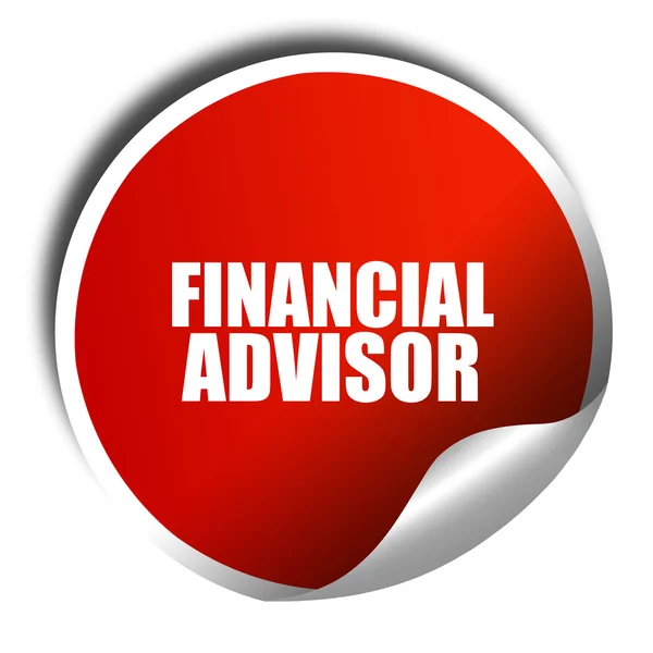 Financieel adviseur, 3D-rendering, rode sticker met witte tekst — Stockfoto