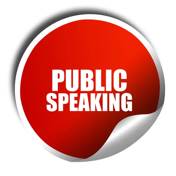 Public speaking, 3D rendering, red sticker with white text — Stock Photo, Image