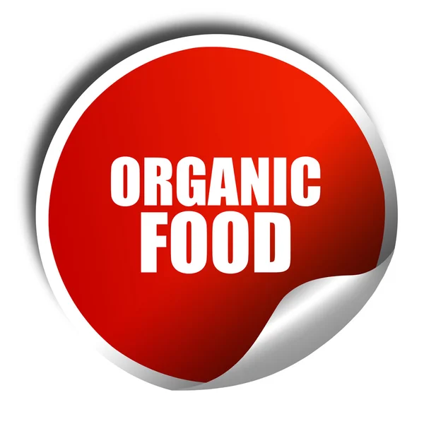 Органические продукты питания, 3D рендеринг, красный стикер с белым текстом — стоковое фото