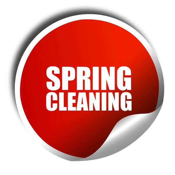 Limpieza de primavera, representación 3D, etiqueta engomada roja con texto blanco — Foto de Stock