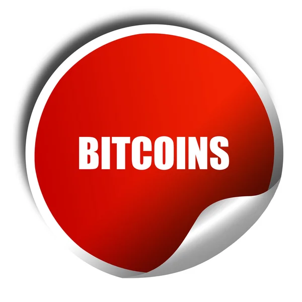 Bitcoins, 3D rendering, สติกเกอร์สีแดงกับข้อความสีขาว — ภาพถ่ายสต็อก