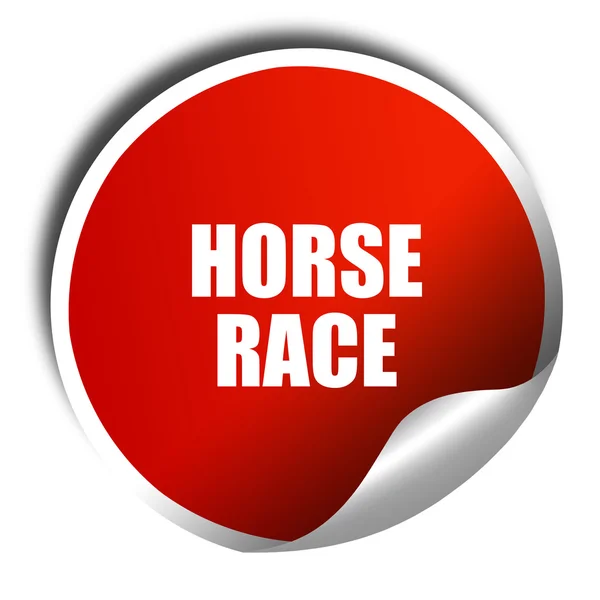 Кінь гонки знак, 3D рендеринг, червона наклейка з білим текстом — стокове фото