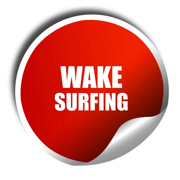 Despertar surf signo fondo, 3D renderizado, etiqueta engomada roja con whi — Foto de Stock