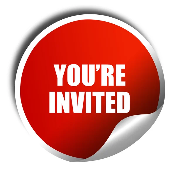 You are invited, 3D rendering, red sticker with white text — Stock Photo, Image