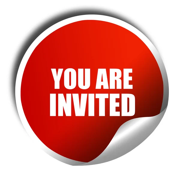 You are invited, 3D rendering, red sticker with white text — Stock Photo, Image