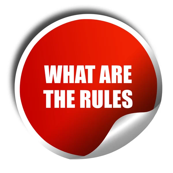 규칙, 3d 렌더링, 흰색 텍스트와 함께 빨간색 스티커 무엇입니까 — 스톡 사진