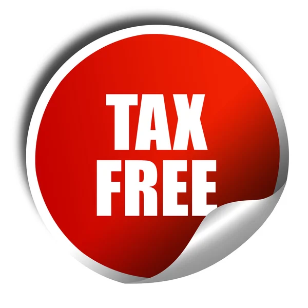 Signo libre de impuestos, representación 3D, etiqueta engomada roja con texto blanco —  Fotos de Stock