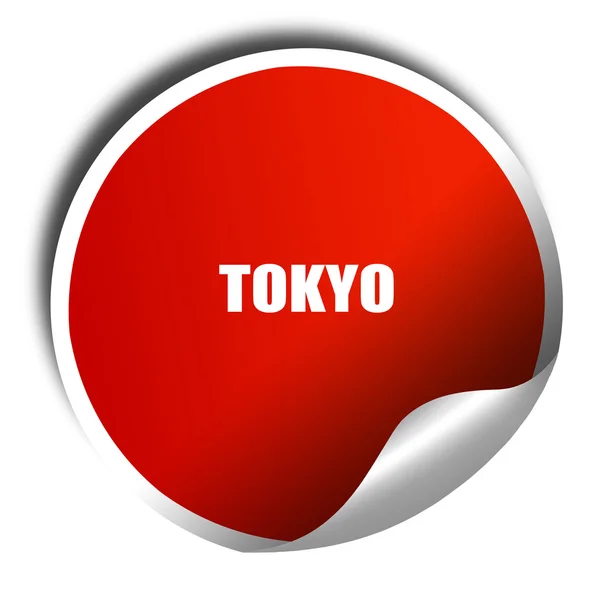 Τόκιο, 3d rendering, κόκκινο αυτοκόλλητο με το άσπρο κείμενο — Φωτογραφία Αρχείου