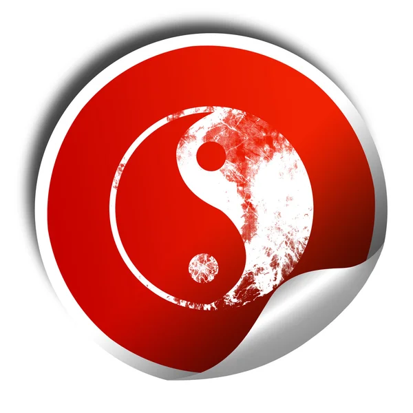 Ying yang symbole, rendu 3D, autocollant rouge avec texte blanc — Photo