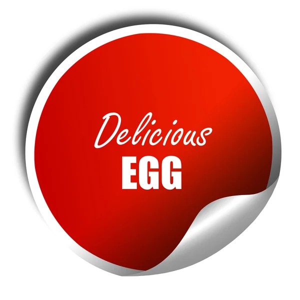 Delicioso sinal de ovo, renderização 3D, adesivo vermelho com texto branco — Fotografia de Stock