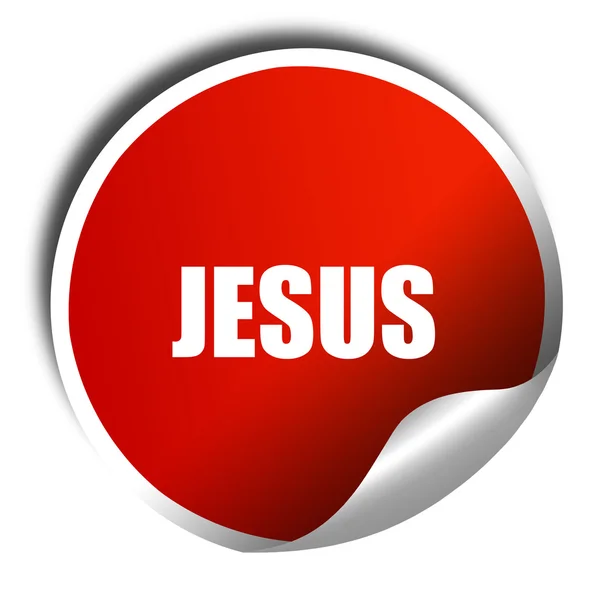 Jesus, representación 3D, pegatina roja con texto blanco —  Fotos de Stock