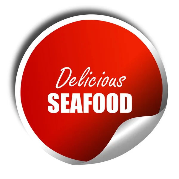 Delicious fish sign, 3D rendering, red sticker with white text — Stock Photo, Image