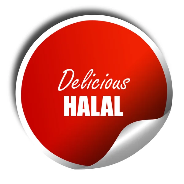 Delicious hala food, 3D rendering, red sticker with white text — Stock Photo, Image