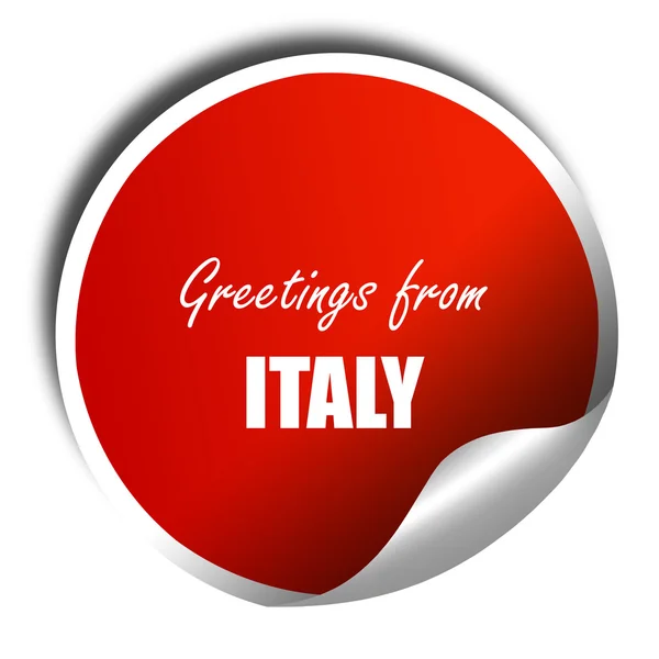Saludos desde italia, renderizado 3D, pegatina roja con texto blanco —  Fotos de Stock