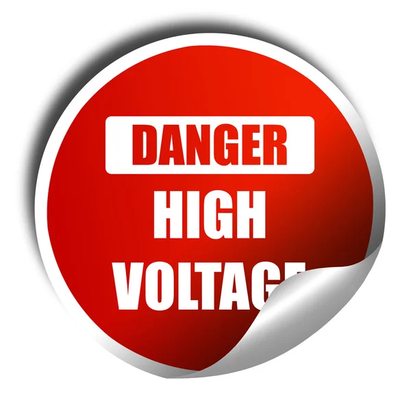 High voltage sign, 3D rendering, red sticker with white text — Stock Photo, Image