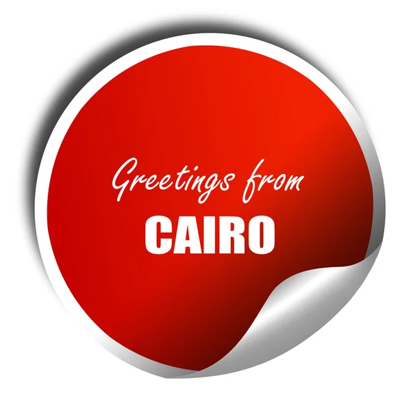 Χαιρετισμούς από το Κάιρο, 3D απόδοση, κόκκινο αυτοκόλλητο με λευκό κείμενο — Φωτογραφία Αρχείου